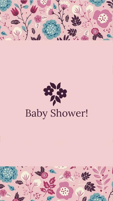 Invitación para baby shower con marco de flores rosa