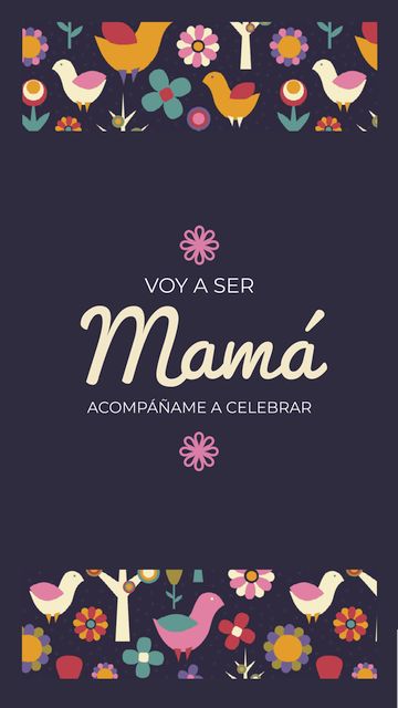 Invitación para baby shower con fondo oscuro y dibujos de color. Voy a ser mamá.