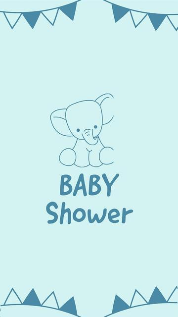 Invitación para baby shower con elefante, azul.