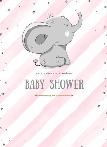 Invitación para baby shower con elefante bebé, rosa.