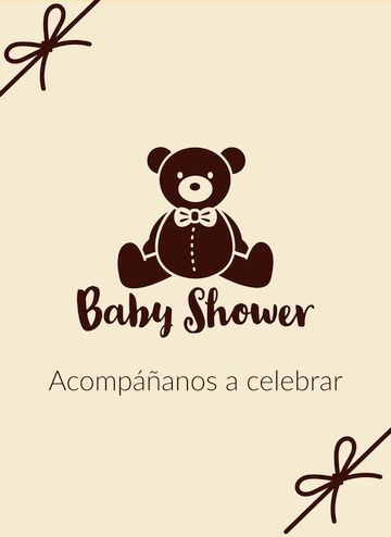 Invitación para baby shower con osito, café, marrón