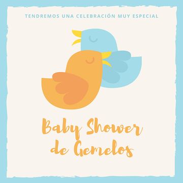 Invitación para baby shower con pajaritos, gemelos.