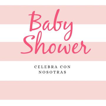 Invitación para baby shower con líneas rosa. Celebra con nosotras.